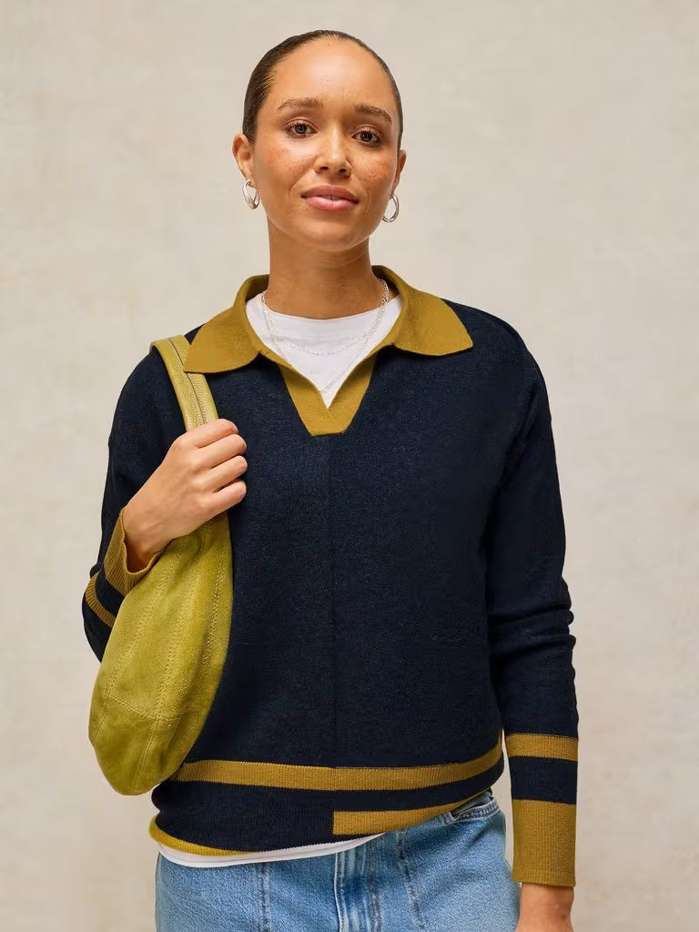 White Stuff Cara Collar Jumper Navy/Multi