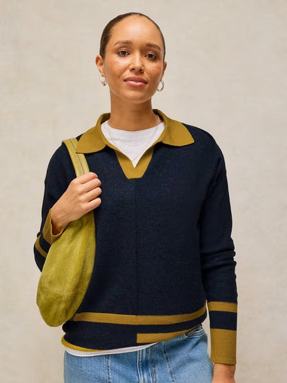 White Stuff Cara Collar Jumper Navy/Multi