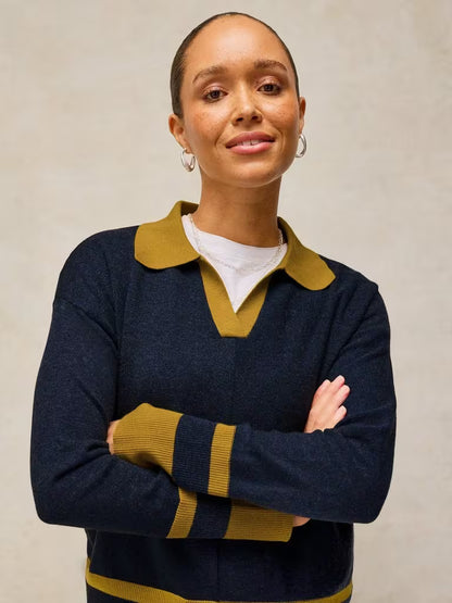 White Stuff Cara Collar Jumper Navy/Multi