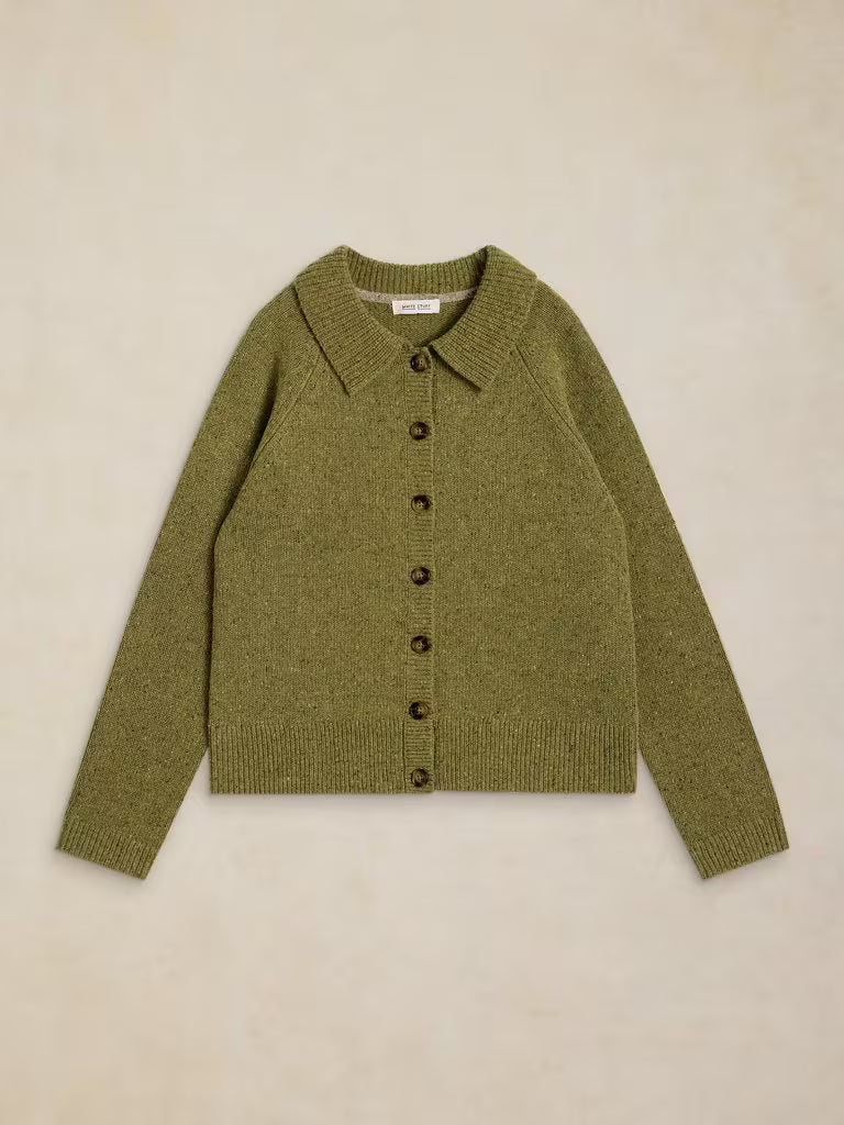 White Stuff Shepherd Collar Cardi Mid Chartreuse