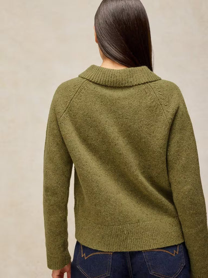 White Stuff Shepherd Collar Cardi Mid Chartreuse
