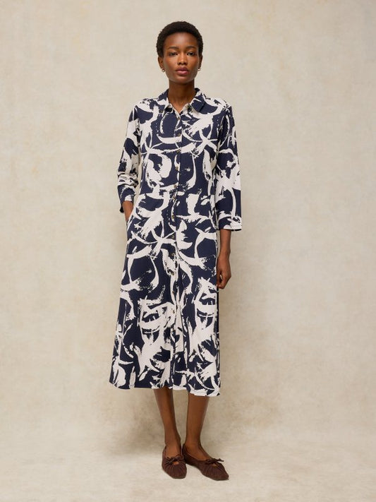 White Stuff Rua Jersey Dress Navy Print