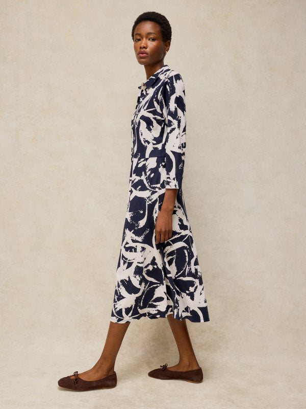 White Stuff Rua Jersey Dress Navy Print