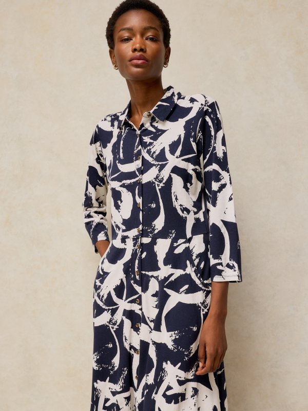 White Stuff Rua Jersey Dress Navy Print