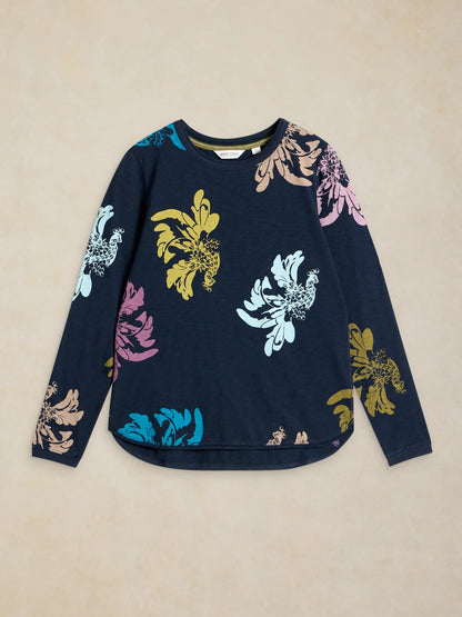 White Stuff Clara LS Tee Navy Print