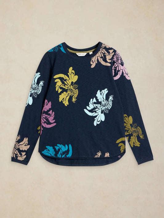 White Stuff Clara LS Tee Navy Print