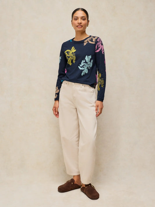 White Stuff Clara LS Tee Navy Print