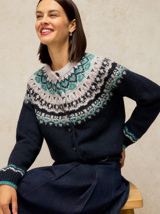 White Stuff Flora Fairisle Cardi Navy Multi