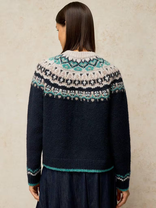White Stuff Flora Fairisle Cardi Navy Multi