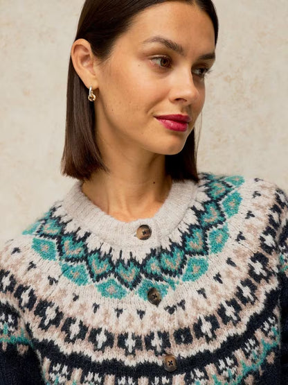 White Stuff Flora Fairisle Cardi Navy Multi