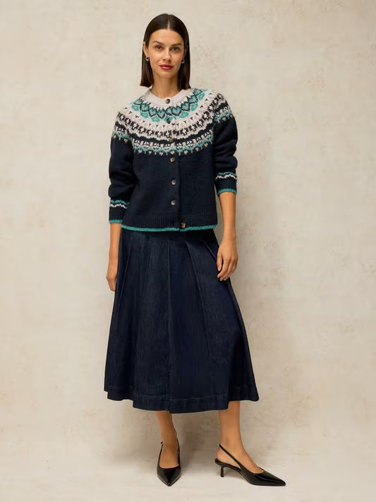 White Stuff Flora Fairisle Cardi Navy Multi