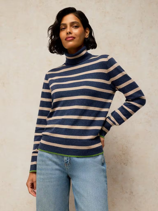White Stuff Katie Roll Neck Jumper Navy Multi