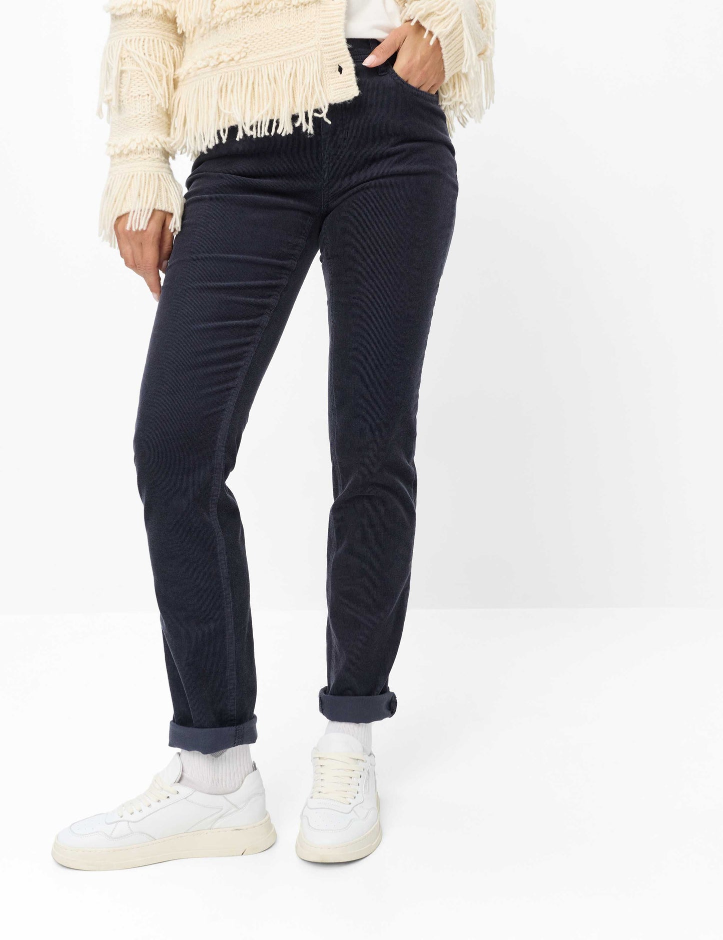 Brax Mary Corduroy Trousers Navy Short Length