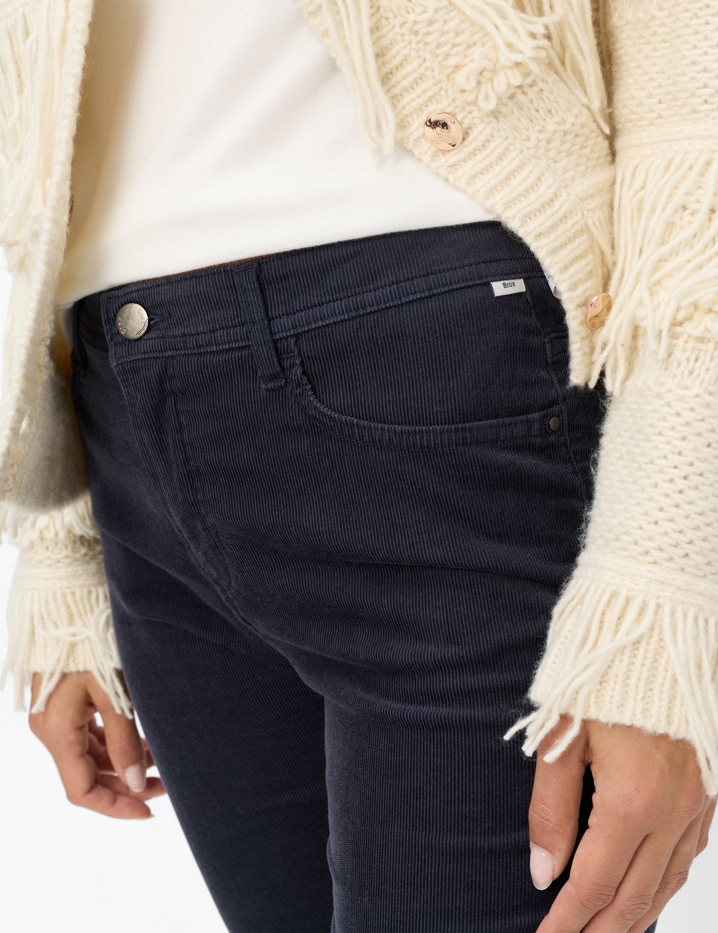 Brax Mary Corduroy Trousers Navy Short Length