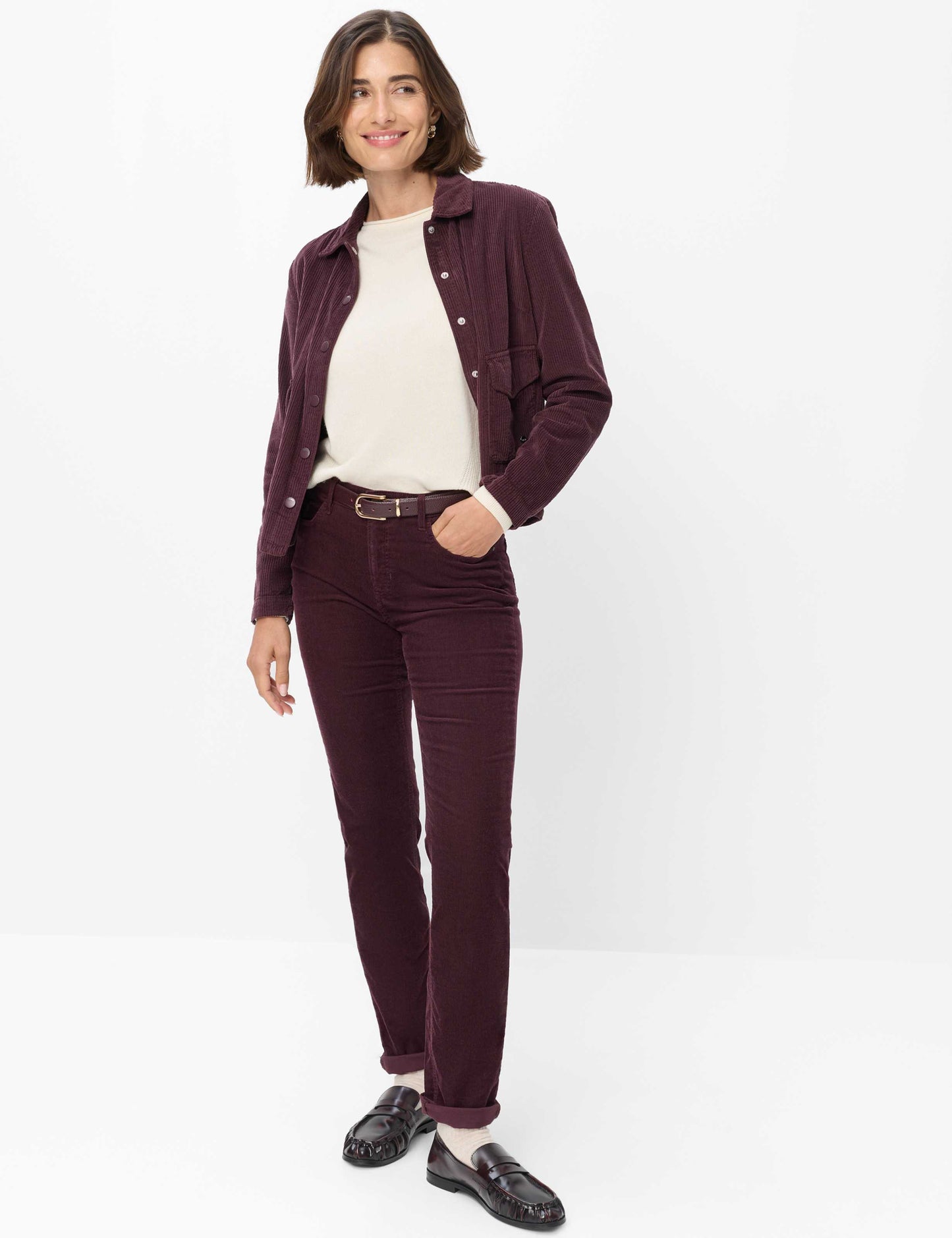 Brax Mary Corduroy Trousers Blackberry Short Length