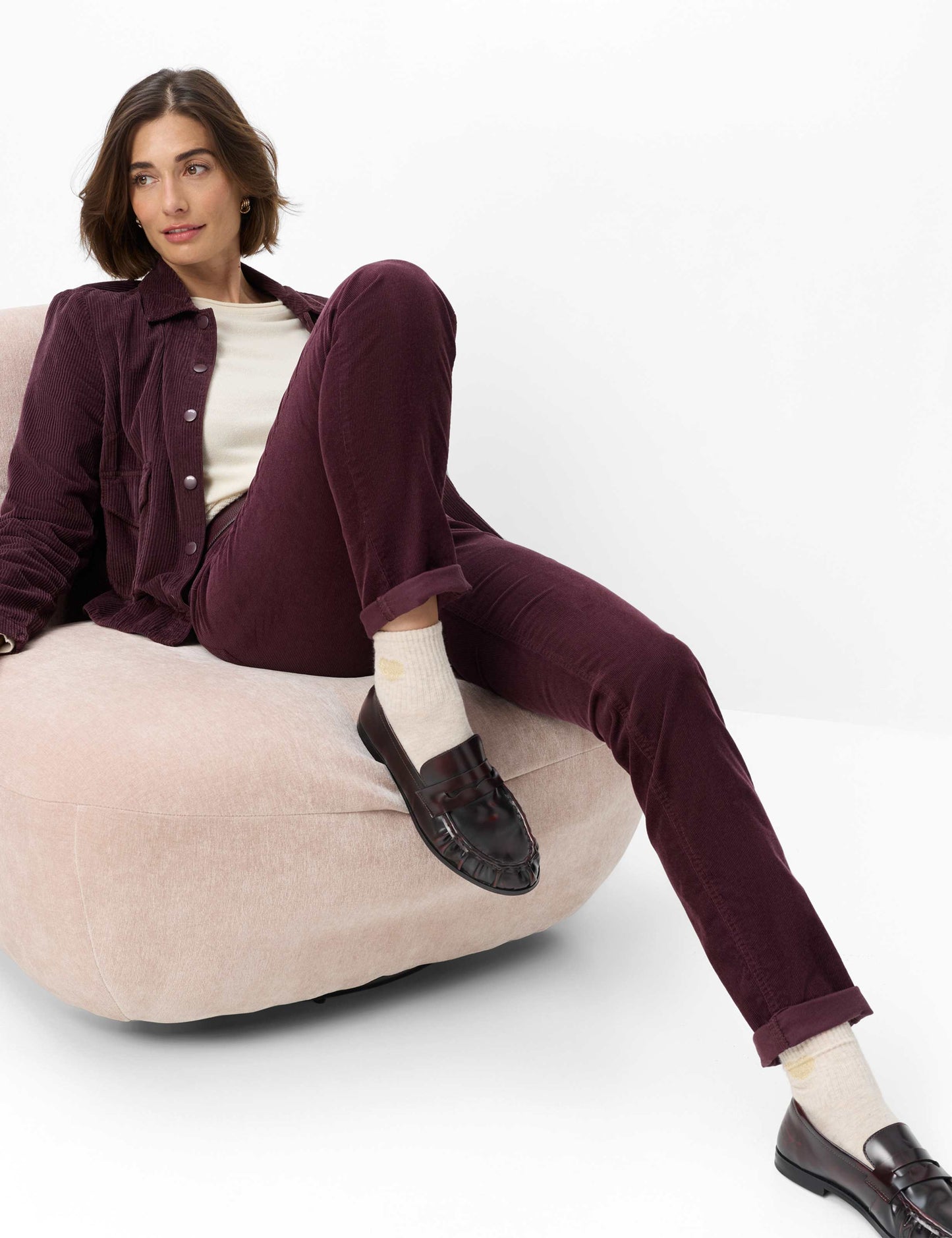 Brax Mary Corduroy Trousers Blackberry Short Length