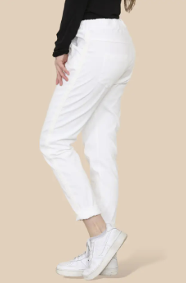 Side Stitch Embroidery Bi-stretch White Trousers