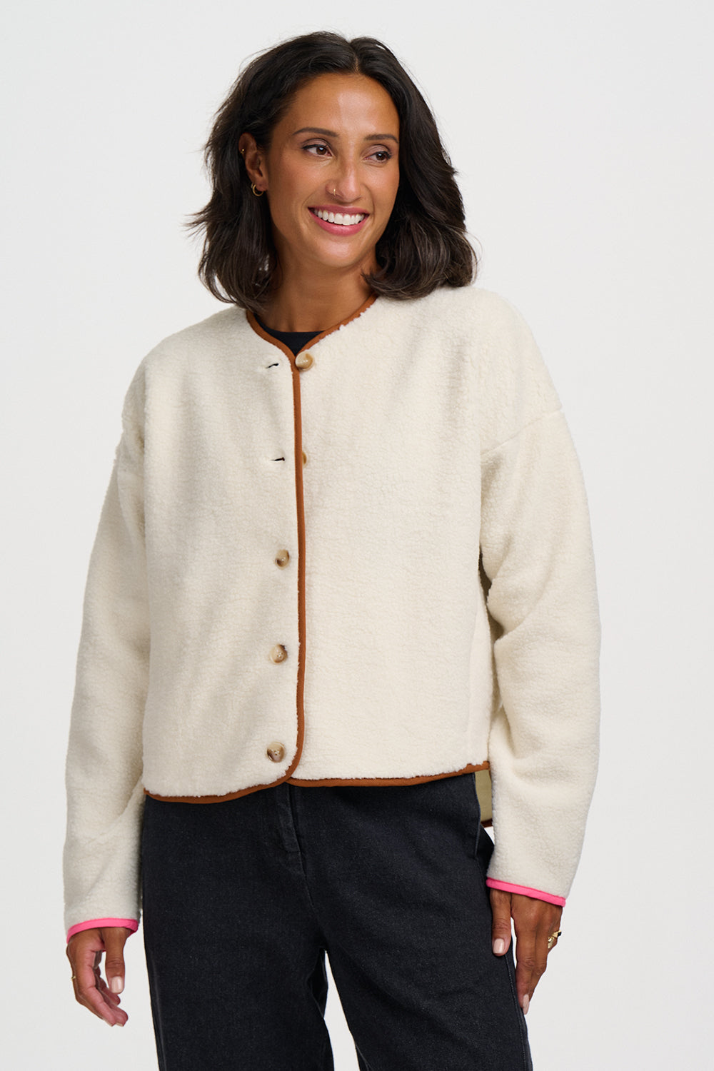 Sugarhill Brighton Alana Button Fleece Off White