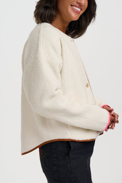 Sugarhill Brighton Alana Button Fleece Off White