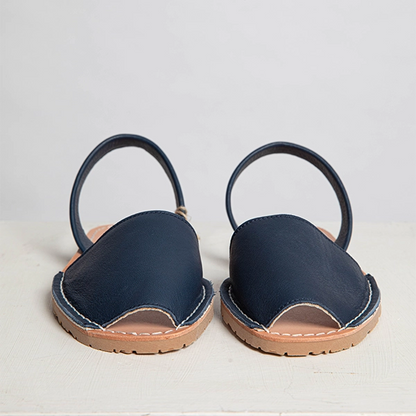 Navy Blue Leather Slingback Sandals