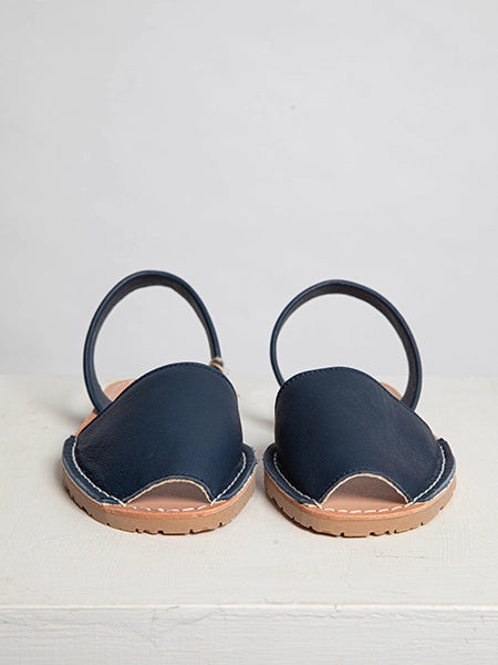 Navy Blue Leather Slingback Sandals