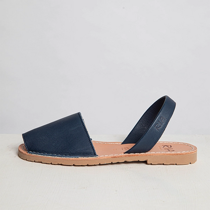 Navy Blue Leather Slingback Sandals