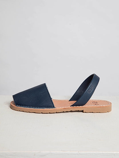 Navy Blue Leather Slingback Sandals