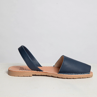 Navy Blue Leather Slingback Sandals