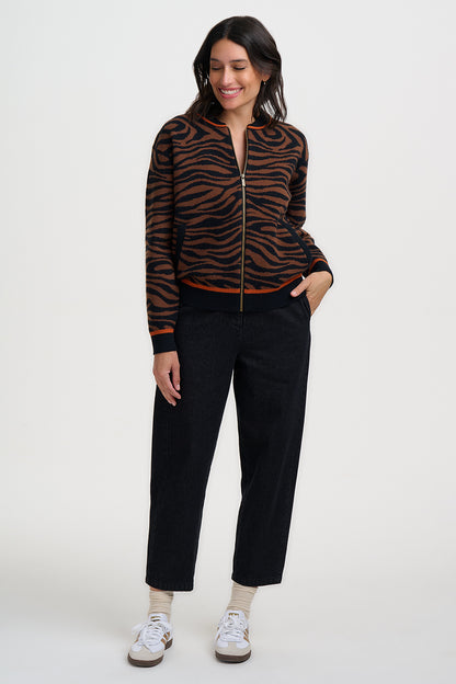 Sugarhill Brighton Solana Knitted Bomber Jacket Black Tiger Print