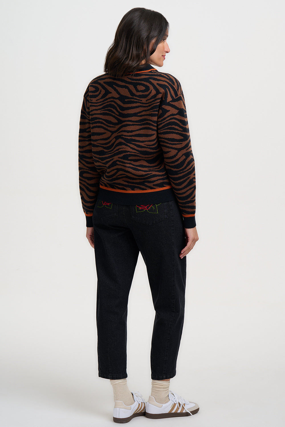 Sugarhill Brighton Solana Knitted Bomber Jacket Black Tiger Print