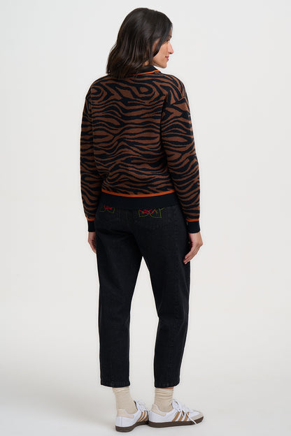 Sugarhill Brighton Solana Knitted Bomber Jacket Black Tiger Print