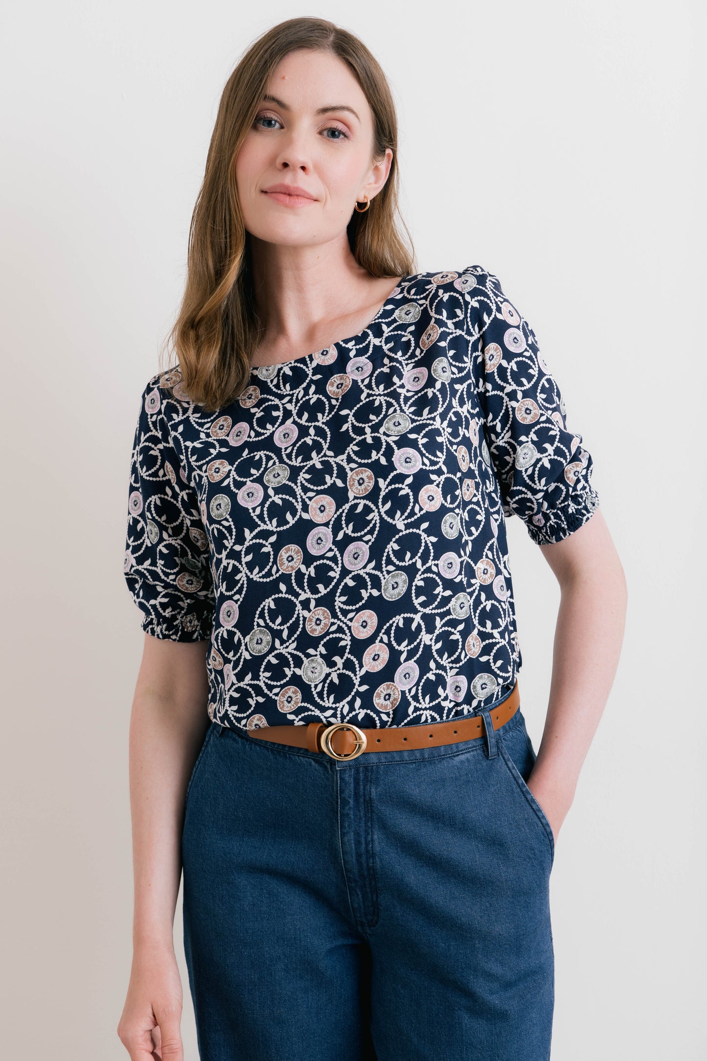 Lily & Me Meadow Printed Top Navy