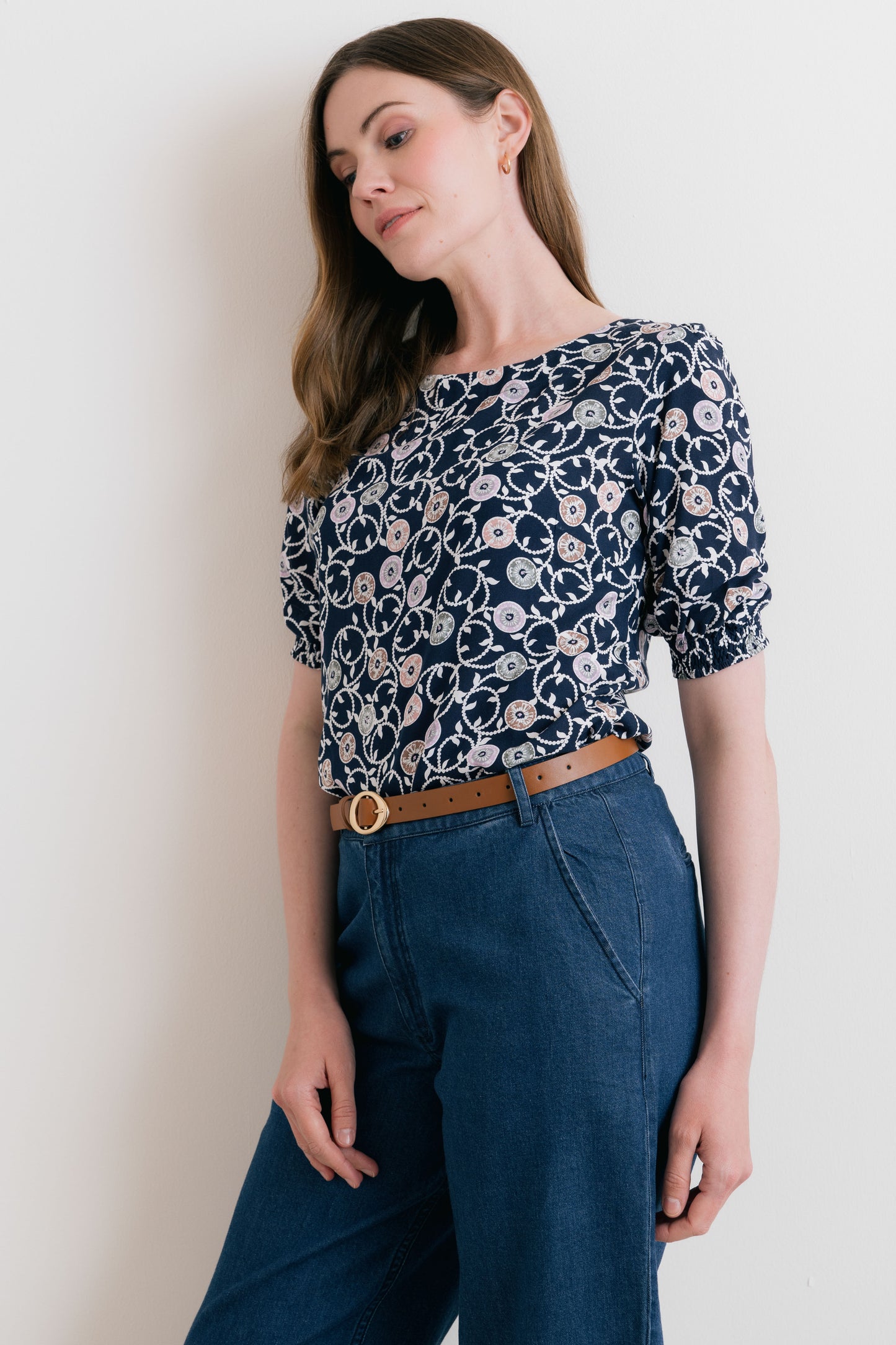 Lily & Me Meadow Printed Top Navy