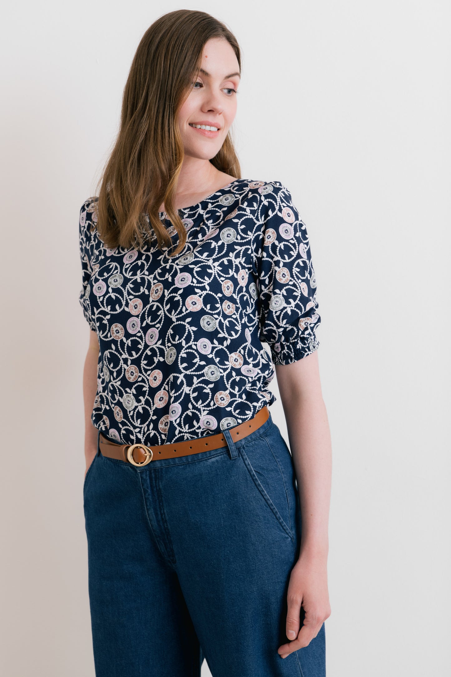 Lily & Me Meadow Printed Top Navy