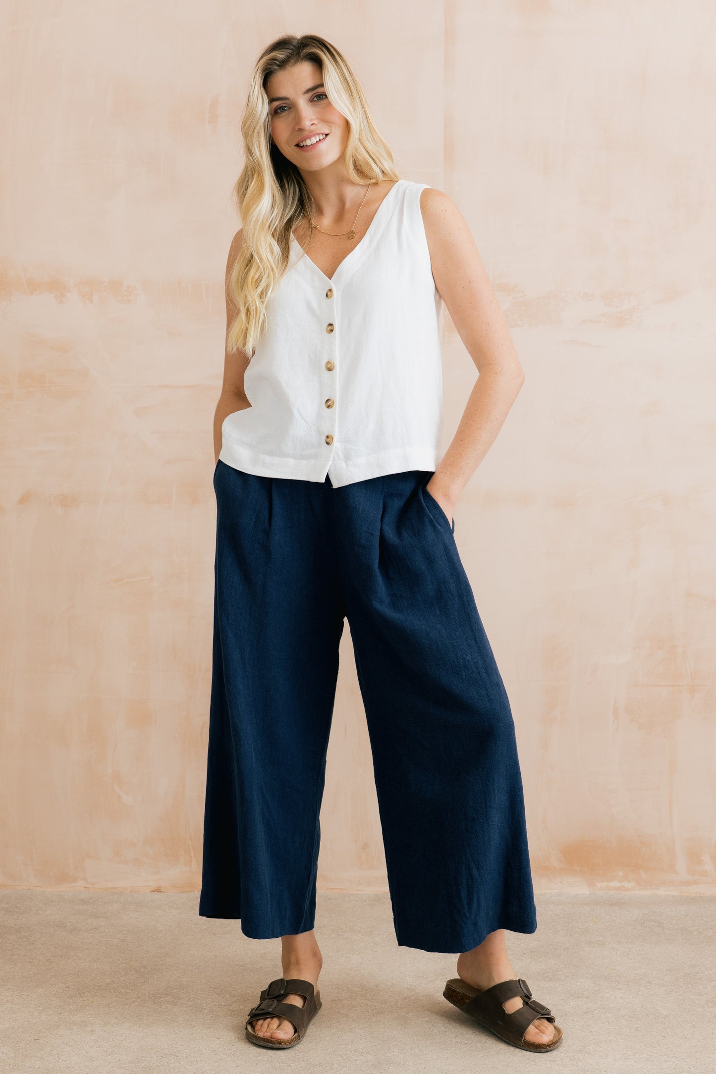 Lily & Me Summer Wide Leg Culottes Navy