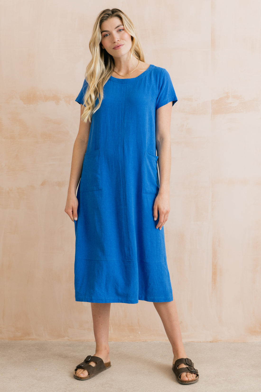 Lily & Me Summer Breeze Linen Dress Blue
