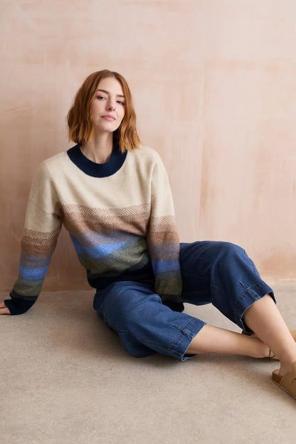 Lily & Me Artist Ombre Colour Block Knitted Jumper Oatmeal