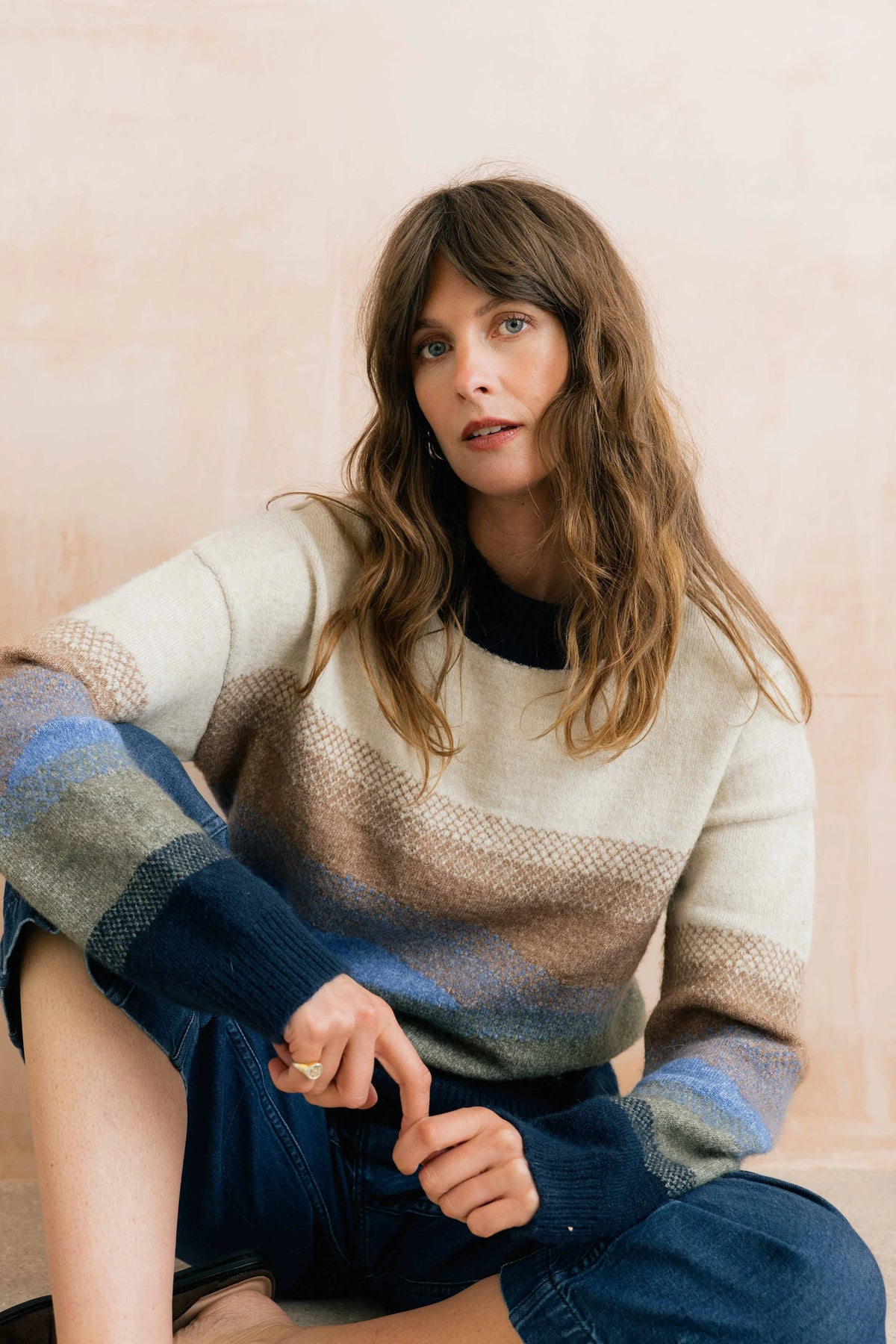 Lily & Me Artist Ombre Colour Block Knitted Jumper Oatmeal