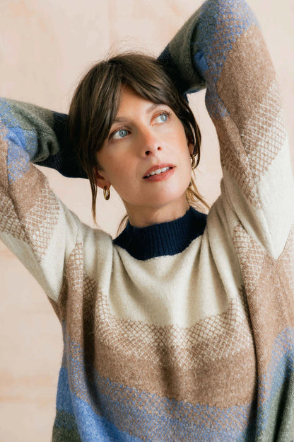 Lily & Me Artist Ombre Colour Block Knitted Jumper Oatmeal