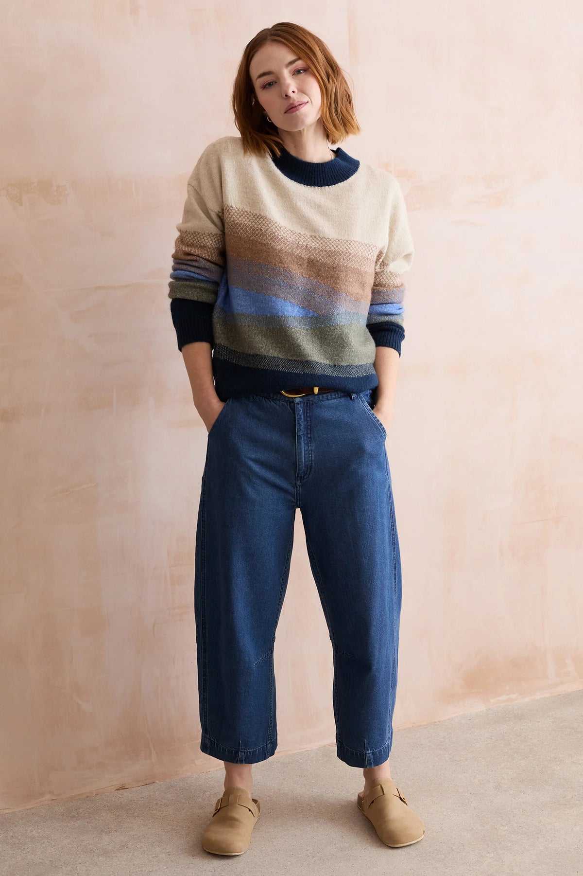 Lily & Me Artist Ombre Colour Block Knitted Jumper Oatmeal