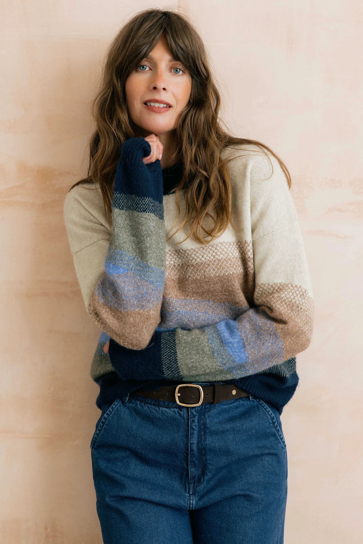 Lily & Me Artist Ombre Colour Block Knitted Jumper Oatmeal