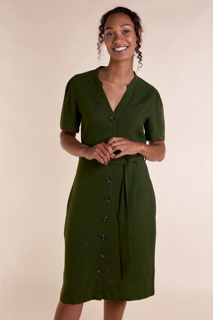 Button Through Linen Dress