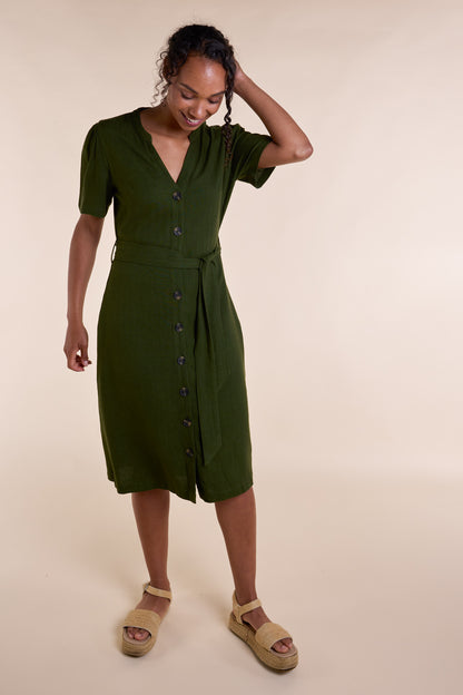 Button Through Linen Dress