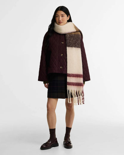 Barbour Isla Tartan Boucle Scarf Ecru Muted Tartan
