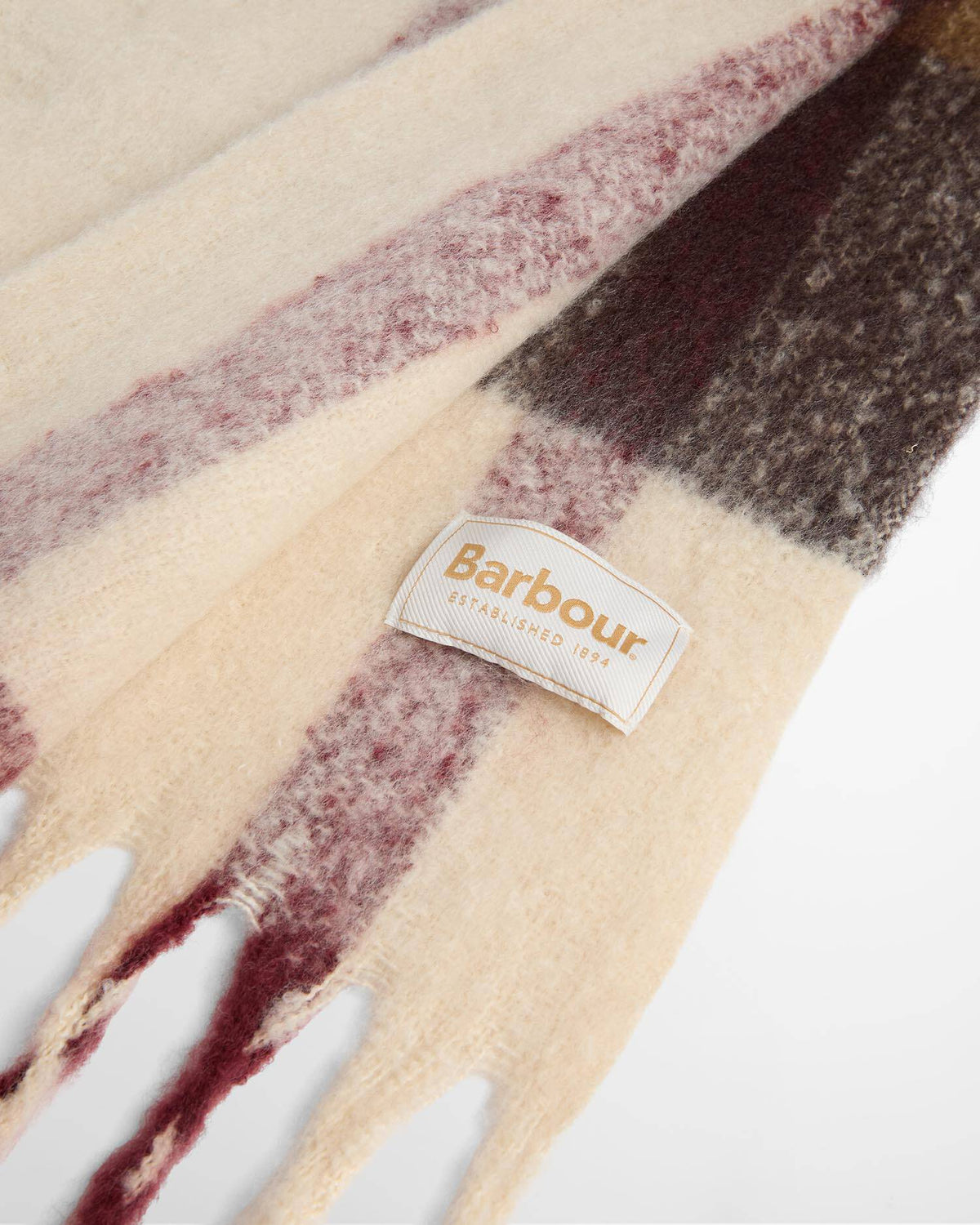Barbour Isla Tartan Boucle Scarf Ecru Muted Tartan