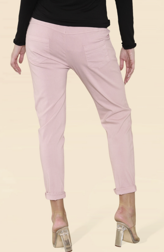 Plain Bi-stretch Mid Dusky Pink Trousers