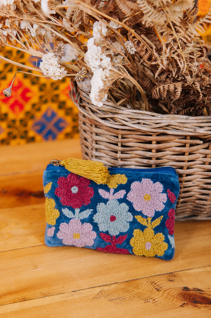 Navy Flowered Pouch