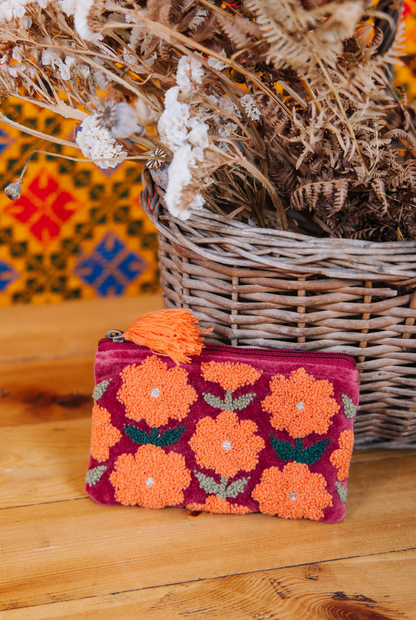 Burgundy Flowered Pouch