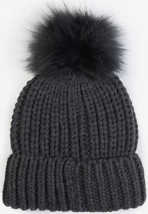 Barbour Saltburn Beanie Bobble Hat Charcoal