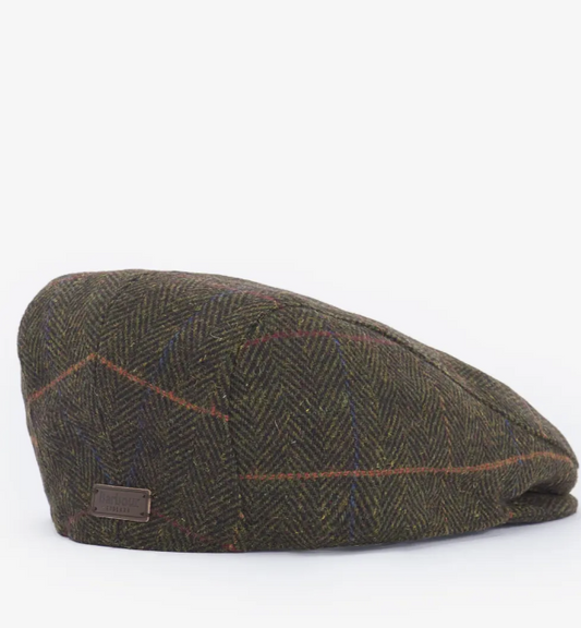 Barbour Cheviot Flat Cap Olive Herringbone